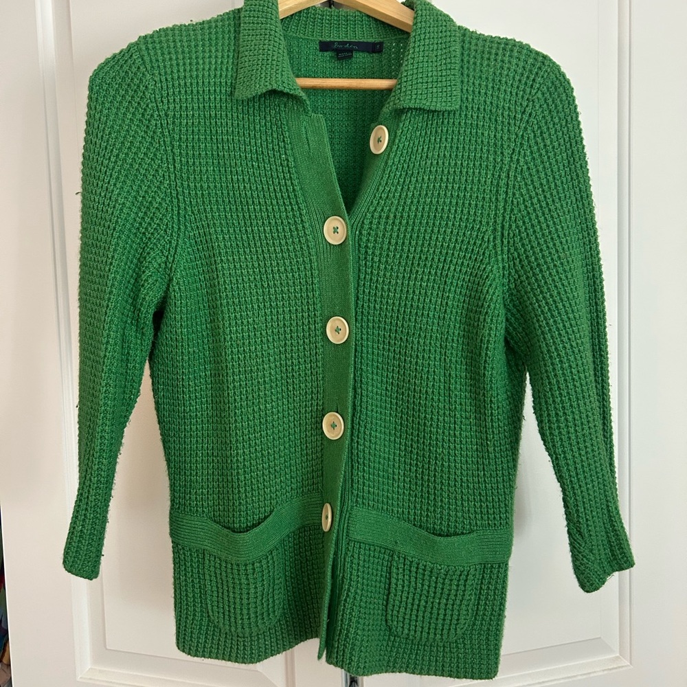 Boden Green Button-Up Women's Sweater 3/4 sleeves Cashmere blend
